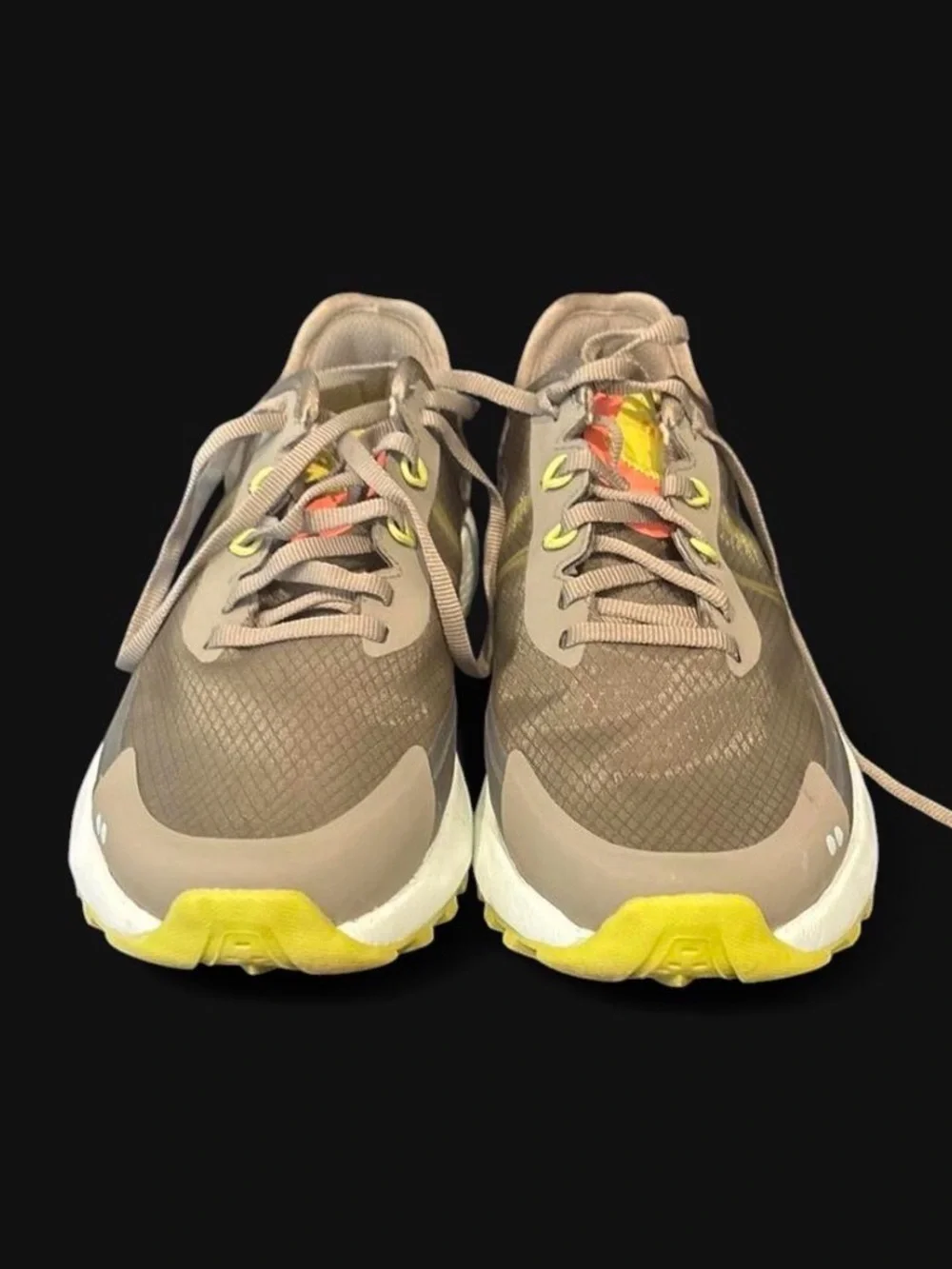 Ryka Taupe Sneakers with Coral Heel and Yellow Accents